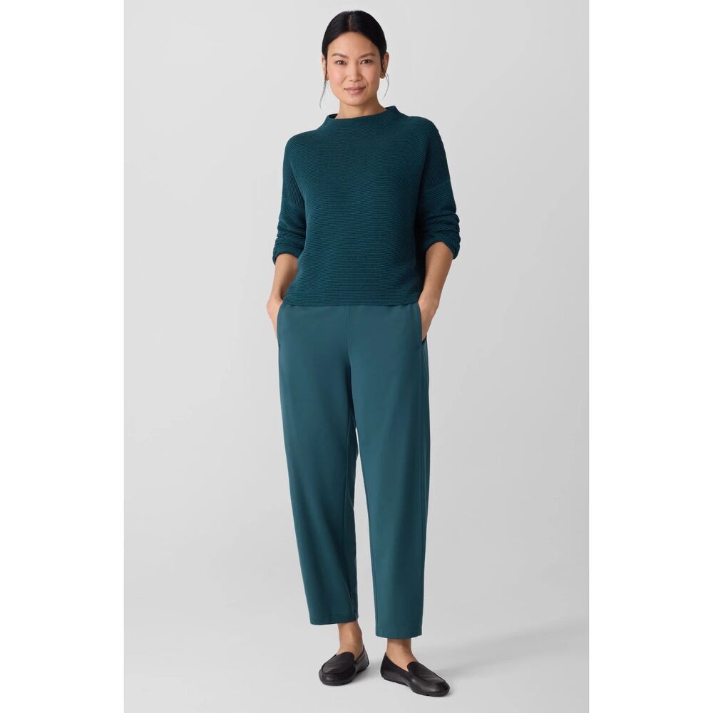 Eileen Fisher Funnel Neck Silk & Organic Cotton Blend Sweater Blue Size XL NWT